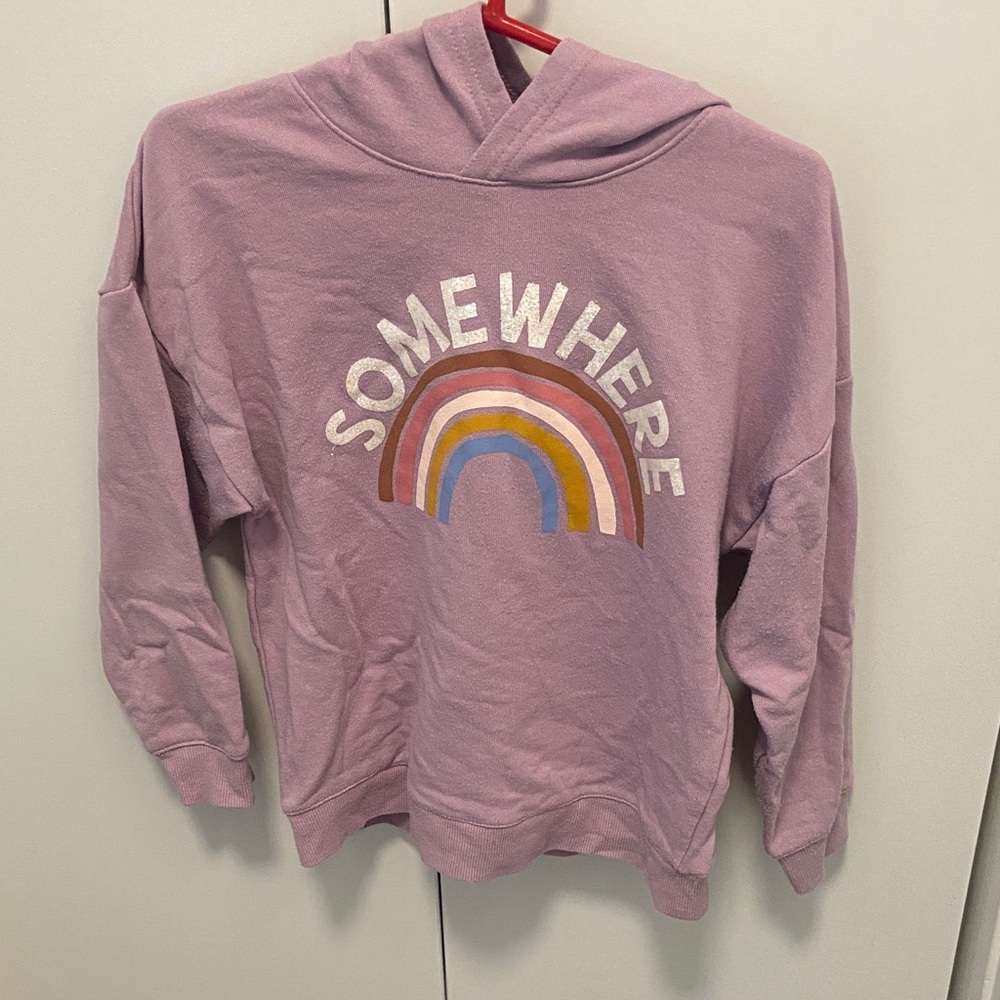 Cotton On Kids Lavender Hoodie with Somewhere over the Rainbow Graphic - Size 8